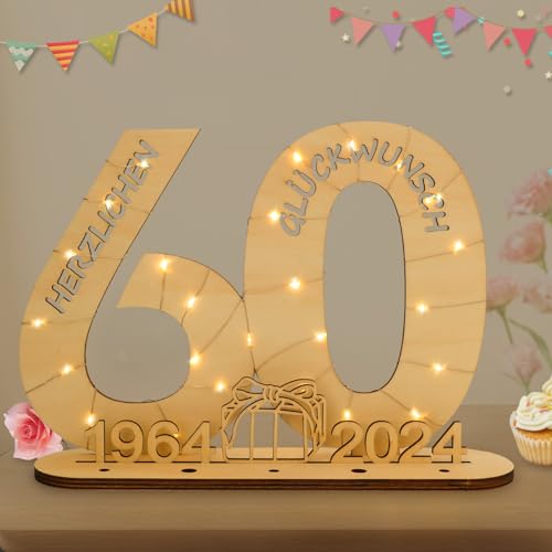 Seutgjie 2024 Geldgeschenke Geburtstag 60 Geburtstagszahlen Holz Schild Gästebuch mit LED Lichterkette Ständer und Kerzenhalter für 60 Jahre Mann Frau für Hochzeit Jubiläum Tischdeko 1964-2024 von Seutgjie