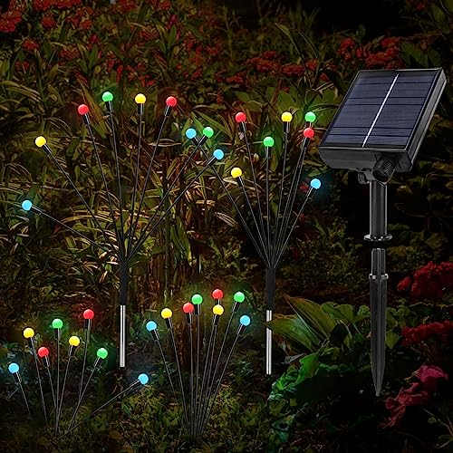 Seutgjie Solar Glühwürmchen für Draußen Garten Deko 8 LED 4 Stücke Gartenbeleuchtung Timing-Funktion Dimmbar 8 Mode Farbwechselnde mit Fernbedienung Solarlampen Stehend für Außen Terrasse von Seutgjie