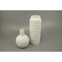 Vintage Vasen-Set Aus 2 Vasen/Ak Kaiser Op Art Bisquitporzellan 254 16 Und 251 26 Reptilien Dekor | Germany 70Er von ShabbRockRepublic