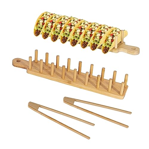 Shalwinn Taco-Halter aus Holz, für bis zu 8 Tacos, Bambus-Taco-Halter, Ständer für Restaurant und Zuhause, 2 Stück von Shalwinn