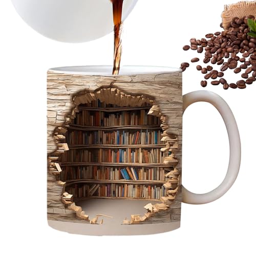 Tasse Bücherregal,3D-Bücherregal-Tasse, 3D-Effekt-Bücherbecher, Keramik-Bücherregal-Kaffeetasse, Kreatives Raumdesign, Mehrzweckbecher, Lustige 3D-Buch-Keramik-Kaffeetasse von Shannan