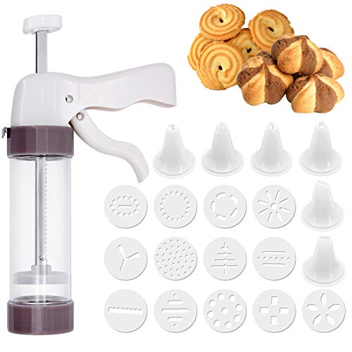 ShawFly Cookie Maker Press Gun Kit Keksherstellung und Zuckerguss-Set für Kuchen-DIY-Dekorationen mit 13 Scheiben und 6 Zuckergussspitzen, multifunktionale Comfort Grip-Kekspresse von ShawFly