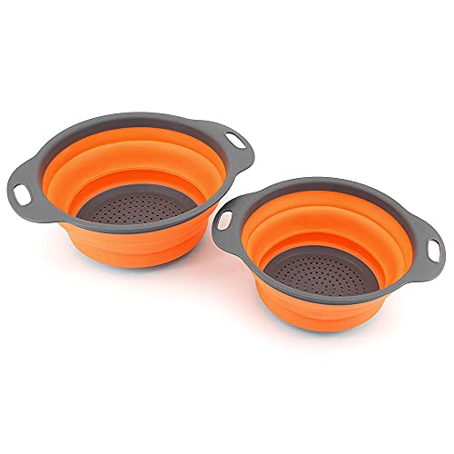 ShawFly Faltbarer Abflusskorb Faltbarer Sieb Set Obst Gemüse Gemüsekorb Waschkorb 2-teilig, zum Abtropfen von Nudeln, Gemüse, Obst (Orange) von ShawFly