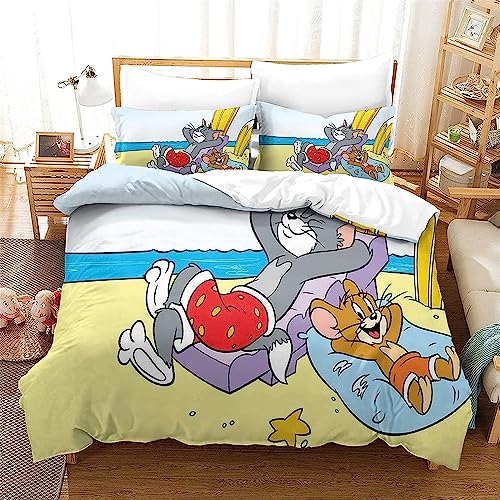 SheYle Tom Und Jerry Bettwäsche Set - Bettbezug 135 X 200 cm Mit Kopfkissenbezug Mikrofaser,Kinder Bettwäsche (A6,135x200cm+75x50cmx1) von SheYle