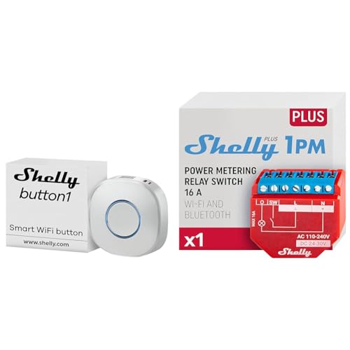 Shelly Button1 | WiFi weiß Smart Button | Hausautomation | iOS Android App & Plus 1PM | WLAN & Bluetooth Relais Schalter mit Strommessung von Shelly