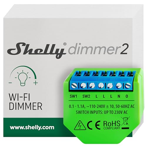 Shelly Dimmer 2, Intelligenter Wlan Dimmer, Kein Neutralleiter nötig, Hausautomatisierung, Kompatibel mit Alexa & Google Home, iOS Android App, Kein Hub erforderlich, Dimmbare Lichter von Shelly