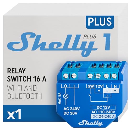 Shelly Plus 1 | Wlan & Bluetooth Smart Relais Schalter | Hausautomation | Kompatibel mit Alexa & Google Home | iOS Android App | Kein Hub erforderlich Kabelloser Schalter DIY Fernsteuerung Garagentor von Shelly