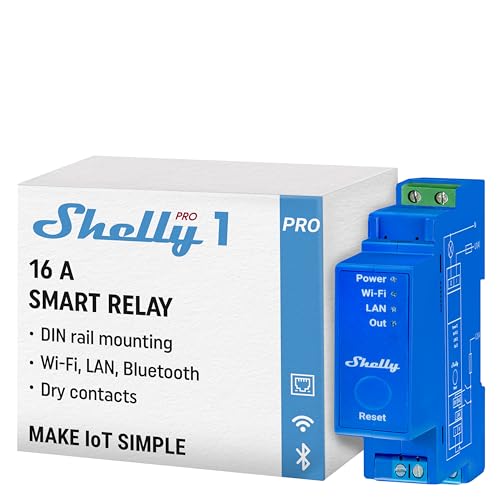 Shelly Pro 1 | WiFi & Bluetooth 1-Kanal-Smart-Relais-Schalter | Hausautomatisierung | Kompatibel mit Alexa & Google Home | iOS Android App | Kein Hub erforderlich | Zeitschaltuhr | Trockenkontakte von Shelly