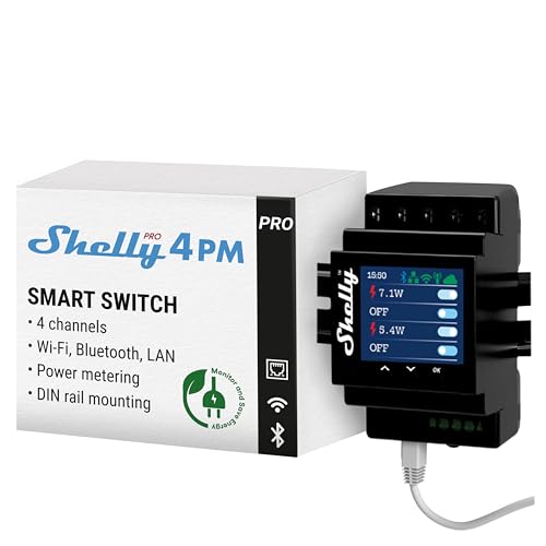 Shelly Pro 4PM | Wlan, LAN & Bluetooth 4 Kanäle Smart Relais mit Leistungsmessung | Hausautomation | Kompatibel mit Alexa & Google Home | iOS Android App| Fernsteuerung und Überwachung von Geräten von Shelly