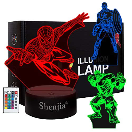 Shenjia 3D Nachtlicht The Batman Actionfigur Nachttisch Illusionslampe Farbwechsel LED Acryl RGB Lichter für Fan Spielzeug, Kinderzimmer Dekor, Geburtstag, Weihnachten (16 Farben, 3 in 1)… von Shenjia
