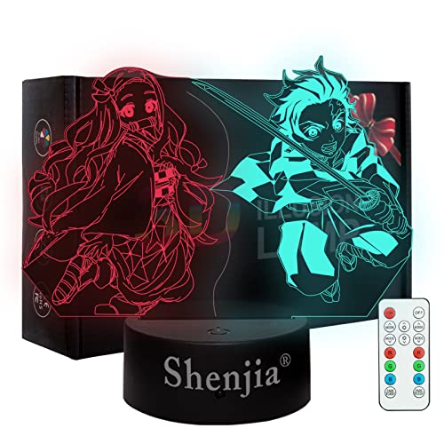 Shenjia Demon Slayer Nachtlicht – Kamado Tanjirou – Kamado Nezuko – 3D-Anime Lampe – 2-in-1-Charaktere, zweifarbiges Licht – Touch, ferngesteuertes, mehrfarbiges Nachtlicht… von Shenjia