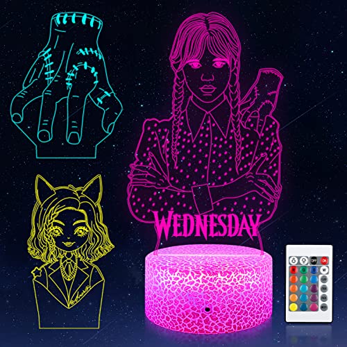 Shenjia Wednesday Addams, 3 in 1, 3D LED Lampe, 16 Farben LED Acryl RGB Lichter, Kinderzimmer Dekoration, fanartikel (Wednesday, 16 Colours) von Shenjia