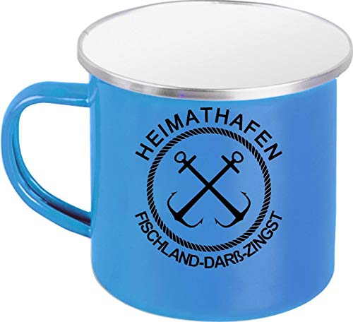 ShirtInStyle Emaille Kaffeepott Tasse Heimathafen Fischland-Darß-Zingst Anker, Kaffeetasse Becher Retro Camping, Farbe Blau von ShirtInStyle