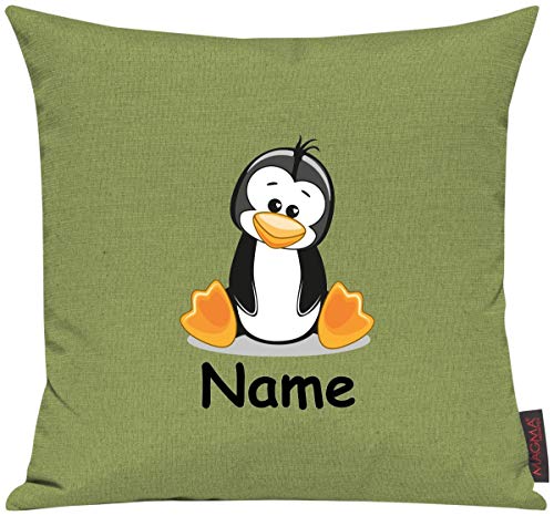 ShirtInStyle Sofakissen Kinderkissen Tiermotiv Pinguin mit Wunschnamen, Kissenhülle für Auserwählte! Farbe Kiwi von ShirtInStyle