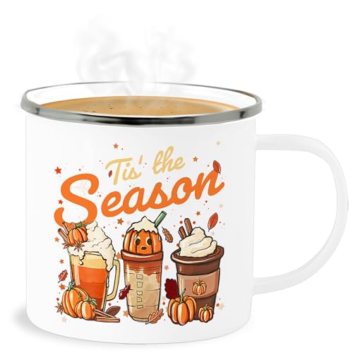 Emaille Becher Blechbecher - Halloween - Tassen - Pumpkin Kürbis Tis' the Season Herbst - 300 ml - Weiß Silber - gruselig tis tasse haloween outfits helloween hellowee gruselige happy gruseliges von Shirtracer