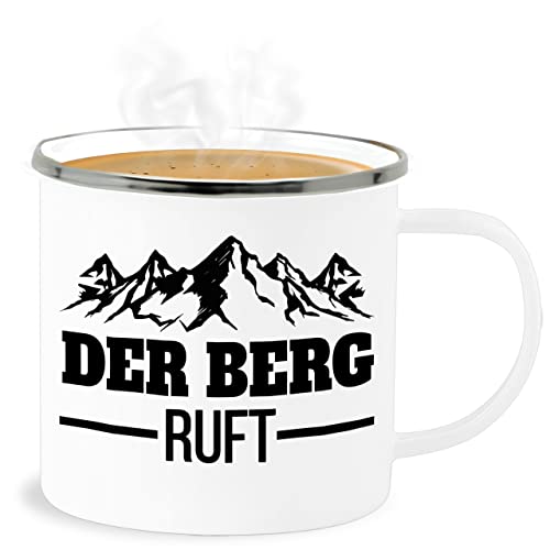 Emaille Becher Blechbecher - Statement Sprüche - Der Berg ruft - schwarz - 300 ml - Weiß Silber - wander spruch mit ruf berge sarkasmus wandern spruechen bergen sprüche, mountains are calling von Shirtracer