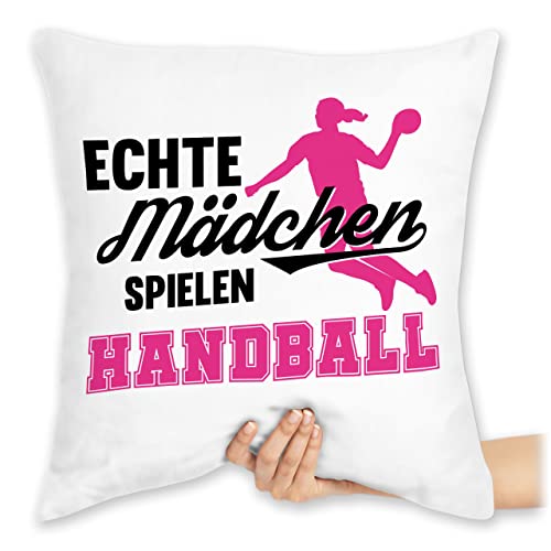 Shirtracer Kissen 40x40 Zierkissen - Deko Hobby - Echte Mädchen Spielen Handball - Sprungwurf - 40 x 40 cm - Weiß - Maedchen von Shirtracer