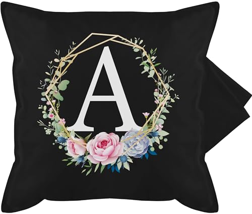 Shirtracer Kissenbezug - Geschenk Initialen - Kissen - Blumenkranz Mit Buchstabe A - 50 x 50 cm - Schwarz - kissenbezüge Buchstaben anfangsbuchstabe initial Buchstaben-Kissen anfangsbuchstaben Name von Shirtracer