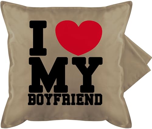 Shirtracer Kissenbezug - Valentinstag Partner Kissen Ideen - I Love My Boyfriend - Ich Liebe Meine Freund Geschenk Love My BF - 50 x 50 cm - Beige - valentinsgeschenke valetinstagsgeschenke von Shirtracer