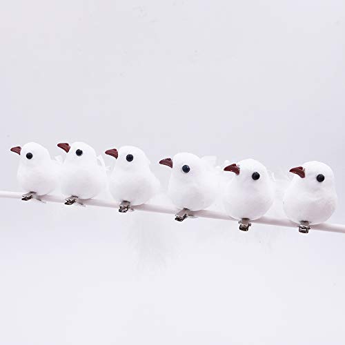 Shiwaki 12pcs Künstliche Weihnachtstaube Vögel Clip auf Baum Ornamente Weiße Feder Vögel Ornamente DIY Handwerk für Hochzeitsdekoration Party Zubehör von Shiwaki