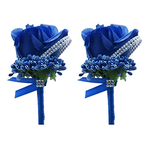 Shiwaki 2 Stück künstliche Blume, für Männer, Knopfleiste, handgemacht, aus Seide, Rosa, Herren, für Party, Hochzeit, Abschlussball, Dekoration (Königsblau) von Shiwaki