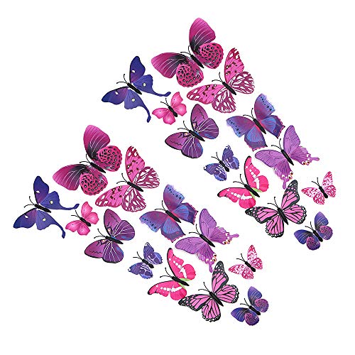 Shiwaki 24pcs 3D-Simulation dreidimensionale Schmetterling Magnet Wandaufkleber Dekoration Kühlschrank Aufkleber Home Dekoration (Lila) von Shiwaki