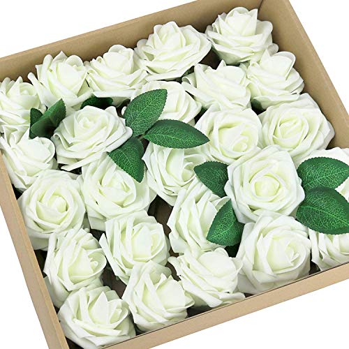 Shiwaki 25pcs PE Foam Künstliche Rosen Blumen Für DIY Hochzeit Brautjungfer Mittelstücke Brautdusche Handgelenk Blumendekorationen - Weiß von Shiwaki