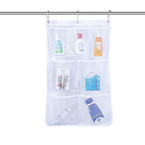 Shiwaki 7 Pockets Mesh Shower Organizer Hngende Aufbewahrungstaschen Schiene mit drehbarem Kleiderbügel Schnelltrocknender Vorhang für Badezimmer (wei) von Shiwaki
