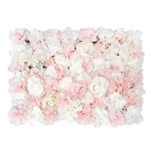 Shiwaki Künstliche Blumen-Wandpaneel, 60 x 40 cm, Blumen-Hintergrund, Light Pink and White Rose - Dense, 60 x 40 cm von Shiwaki