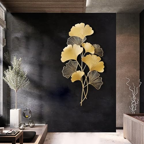 Wanddeko Ginkgo BläTter Aus Metall Dekoration Bild Metallbild Wand Objekt Blatt Tattoo Metallic Eisen Geschenk Schmiedeeisen Ginkgoblatt Wohnzimmer Hintergrund Behang Kunst HäNger Golden 55 * 110Cm von Shiyinge