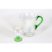 Grün & Irisierender Glas Nachttisch Wasserkrug Und Tumbler von ShopNarrative