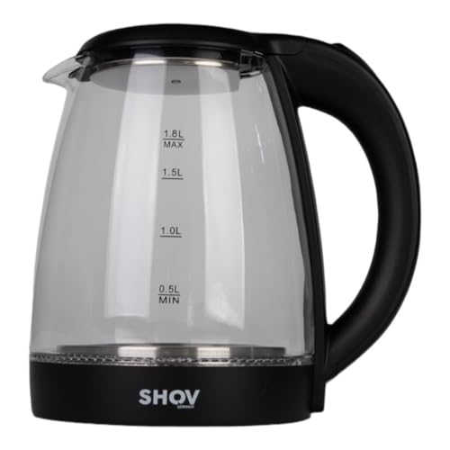 SHOV Glas Wasserkocher,1.8 Liter, 1500 Watt, 360° Basis, Sieger Preis-Leistung, Trockengehschutz, Schwarz von Shov