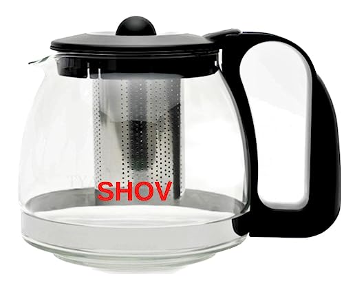 SHOV Glasteekanne mit Teesieb Überhitzungsschutz Teekanne aus Glas Edelstahl Filter Sieb (1250ml) von Shov