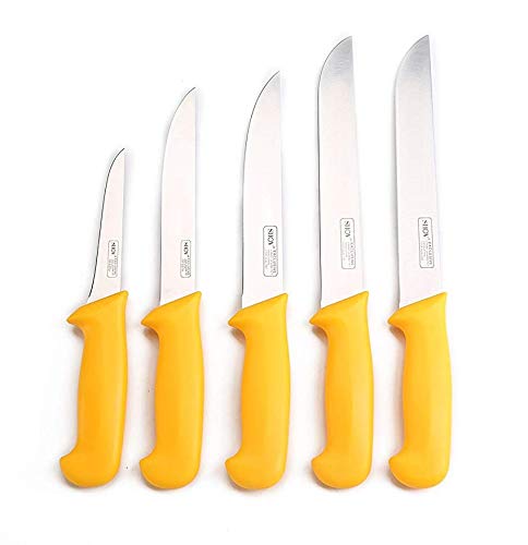 Shov Metzgermesser Küchenmesser Schlachtermesser Stechmesser Messer 5 teilig Edelstahl Rostfrei Profiqualität Gelb von Shov