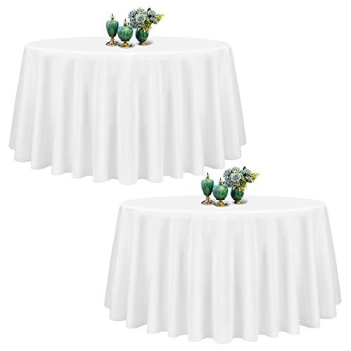 Showgeous 2 Stück Tischdecke Weiße Runde Tischdecke 305cm Polyester Stoff Tischdecke Rund Waschbare Tischdecke für Hochzeit Bankett Restaurant Buffet Parteien Garten von Showgeous