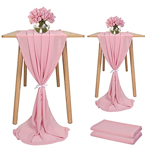 Showgeous 2 Stück Chiffon Tischläufer 28x120 Zoll Romantischer Hochzeitsläufer 10ft Dusty Rose Sheer Chiffon Tischdecke Schminktischläufer für Hochzeit Geburtstagsfeier Braut Baby Shower Dekorationen von Showgeous