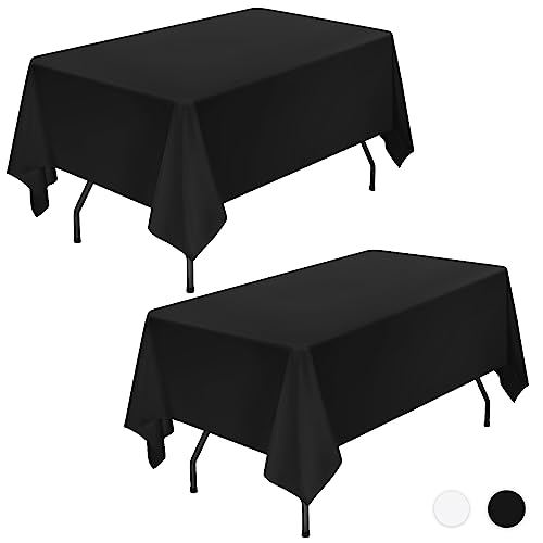 Showgeous 2 Stück Tischdecke Schwarz Tischdecken 153×214cm Rechteckige Tischdecke aus Polyestergewebe Waschbare Tischdecke Tischtuch für Hochzeit Restaurant Buffetpartys und Camping von Showgeous