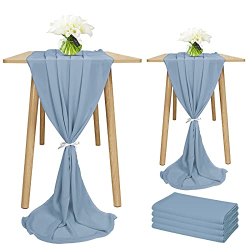 Showgeous 4 Stück Chiffon Tischläufer 28x120 Zoll Romantischer Hochzeitsläufer 10ft Dusty Blue Sheer Chiffon Tischdecke Schminktischläufer für Hochzeit Geburtstagsfeier Braut Baby Shower Dekorationen von Showgeous