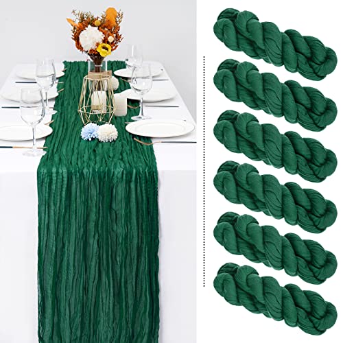 Showgeous 6er-Pack dunkelgrüner Käsetuch-Tischläufer, Gaze-Tischläufer, 300 cm lang, halbdurchsichtiger Tischläufer, Boho- oder rustikale Hochzeitstischdekoration für Brautparty, Feiertagsparty von Showgeous