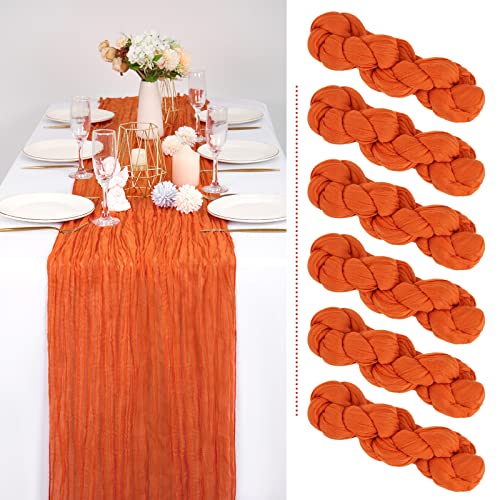 Showgeous 6er-Pack orangefarbener Käsetuch-Tischläufer, Gaze-Tischläufer, 300 cm lang, halbdurchsichtiger Tischläufer, Boho- oder rustikale Hochzeits-Tischdekoration für Brautparty, Feiertagsparty von Showgeous