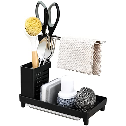 Duschablage Ohne Bohren Spülbecken Organizer Küchen Organizer Badezimmer Organizer Spüllappenhalter Schwammhalte mit Abtropfschale für Bürste Spüllappen Sink Organizer Küche Badezimmer (Schwarz A) von Shunfaji