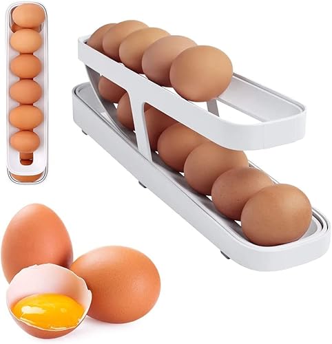 Eierbehälter für Kühlschrank, Automatisch Rollende Eieraufbewahrungsbox Eier-Organizer Eierbehälter Eggbox für Speisekammer 2-stöckiges Eierregal für 12-14 Eier von Shunfaji