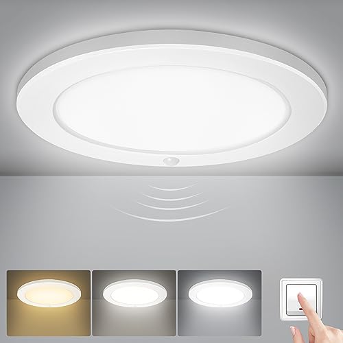 LED Deckenleuchte mit Bewegungsmelder, 18W 1600LM Sensor Deckenlampe, IP20 Sensorlampe für Garage, Treppen, Keller, Flur, Balkon, Diele, Badezimmer, Schlankes Design Ø23CM von Shuniu