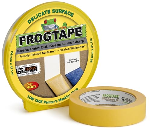 Frog Tape Maler-Kreppband für empfindliche Oberflächen, 24 mm x 41,1 m, Gelb Für Innenmalerei und Dekoration für scharfe Linien ohne Auslaufen von Farbe. von FROGTAPE