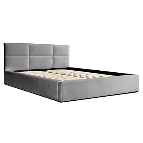 Siblo Bett 180x200 cm - Modern Polsterbett - Doppelbett mit Bettkasten und Lattenros - Malaga Kollektion - Robust Bett mit Stauraum - Bettgestell aus Holz - Grau von Siblo