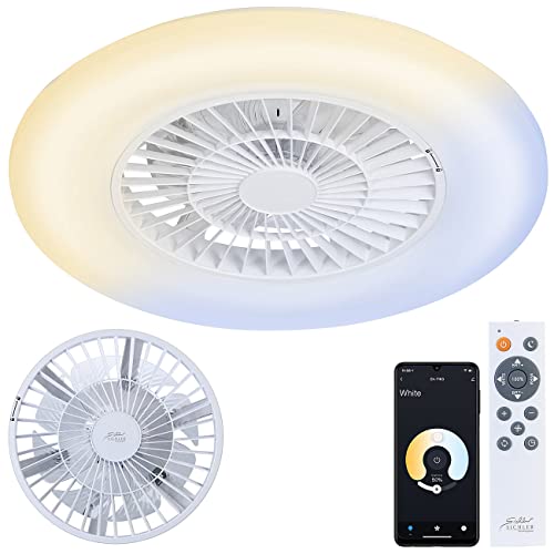 Sichler Haushaltsgeräte Deckenventilator WLAN: 2in1-WLAN-Deckenleuchte & Ventilator, App-Steuerung, CCT-LEDs, Ø 60 cm (Deckenventilator App Steuerung, Deckenventilator WiFi) von Sichler Haushaltsgeräte