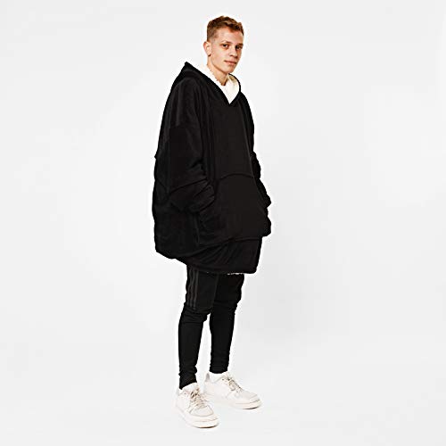 Sienna Hoodie Blanket, Übergröße, ultraweiches Plüsch, Sherpa-Fleece, tragbar, warm, Überwurf, Decke, gemütlich, riesiges Sweatshirt – Schwarz, Einheitsgröße von Sienna