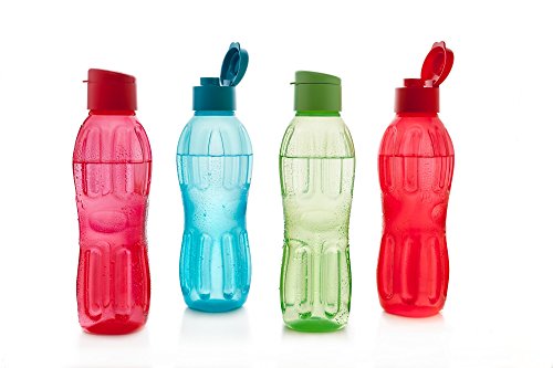 signoraware fliptop-aqua Triangle Kunststoff Wasser Flasche Set, 1 Liter/8 cm, 4 Stück von SIGNORA WARE