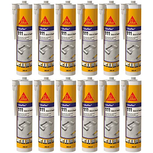 12x Sikaflex 111 Stick & Seal elastischer Kleb- und Dichtstoff 290ml Kartusche (Schwarz) von Sika