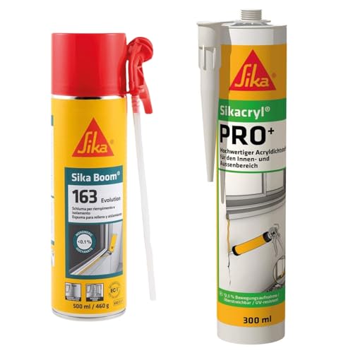 SIKA - PU-Schaum zum Füllen von Hohl- und Zwischenräumen - 300ml inkl. Adapter + Acryldichtstoff für Anwendungen im Innen- und Außenbereich – Weiß – 300 ml von Sika